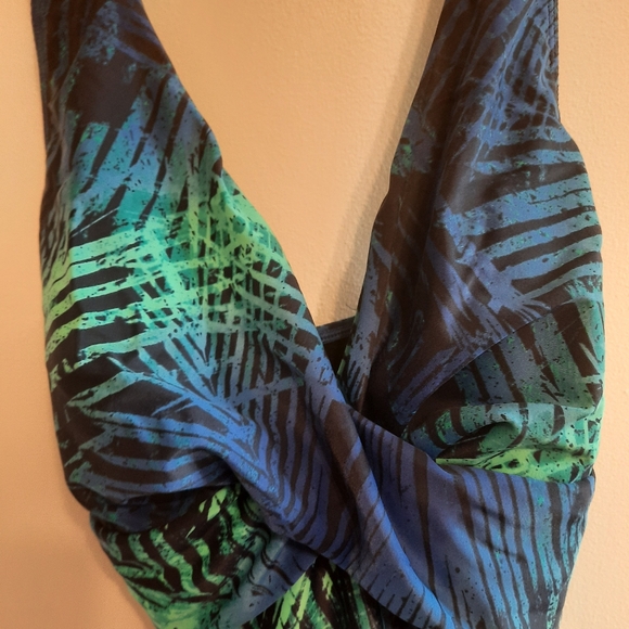 Speedo Blue Green Palm Leaf Print Swimsuit One Piece - Picture 14 of 14